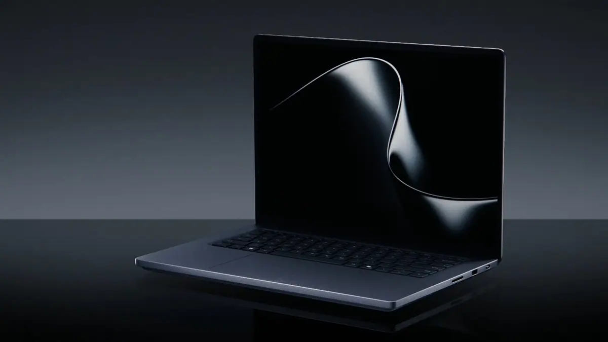 Microsoft Surface Laptop Ultra open on a dark reflective surface, official product image