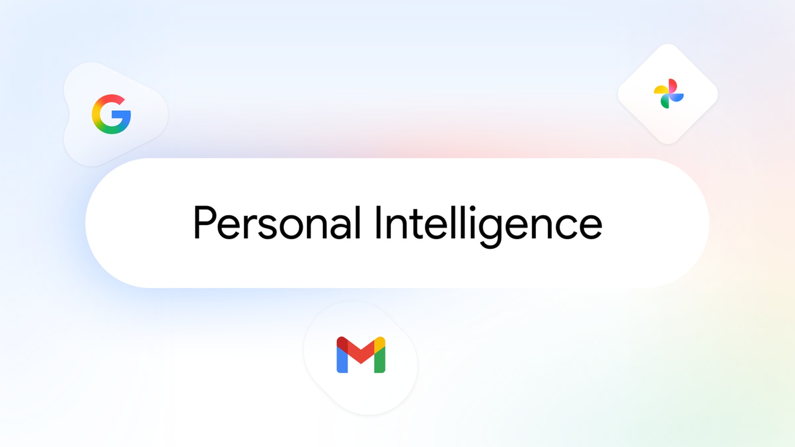 Google's official Personal Intelligence graphic with the Google, Google Photos and Gmail icons around a central label