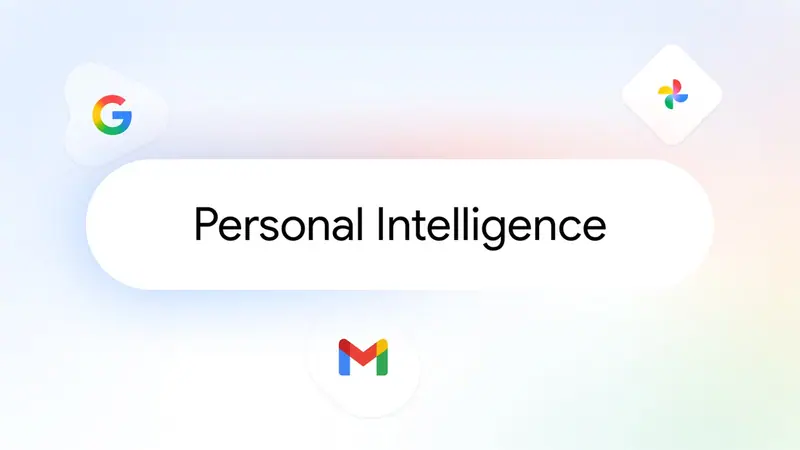 Google's official Personal Intelligence graphic with the Google, Google Photos and Gmail icons around a central label