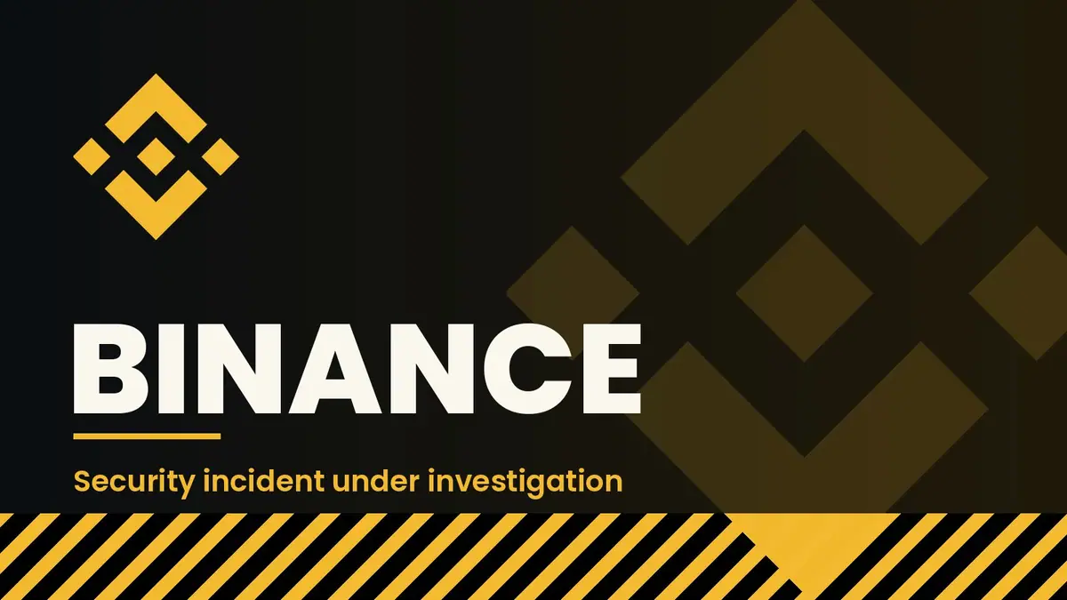 Gold Binance diamond logo on a black background beside the word Binance and the text Security incident under investigation