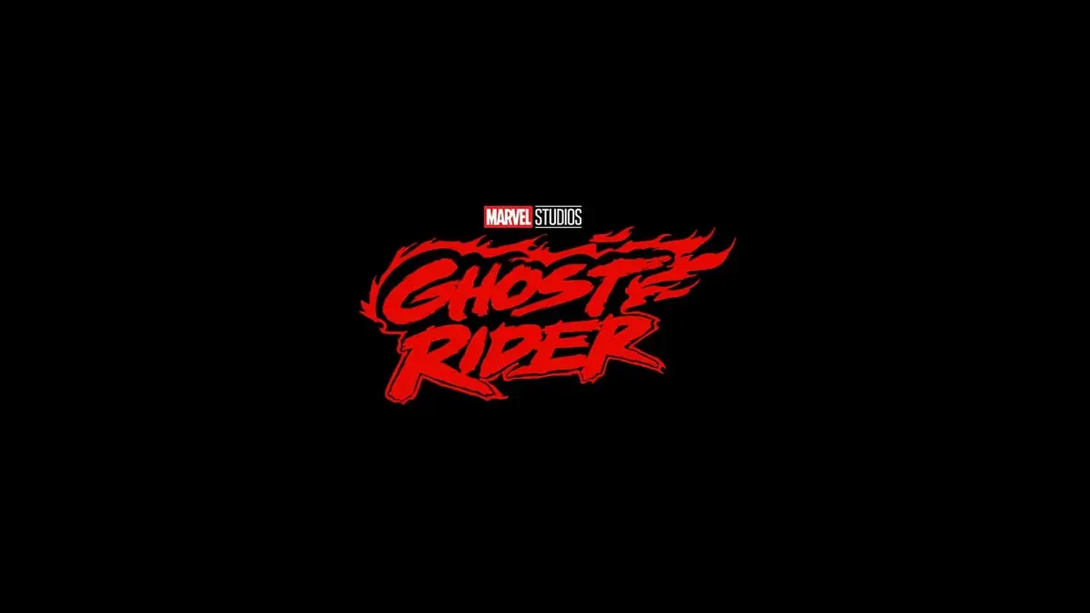 The red flame-style Ghost Rider logo with the Marvel Studios mark on a black background