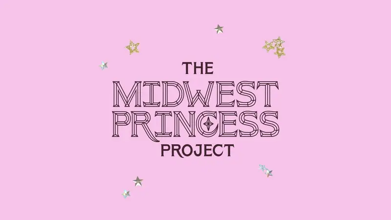 Official Midwest Princess Project artwork: the project name in decorative dark lettering on a pink background with gold and silver stars